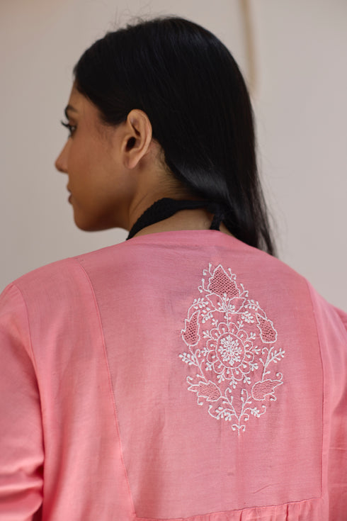 PINTUCKS BACK YOKE KURTA - PINK CO-ORD SET (2PC SET)