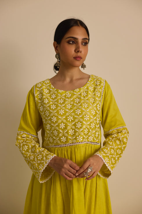 FRONT AND BACK YOKE KURTA - YELLOW CO-ORD SET (2PC SET)