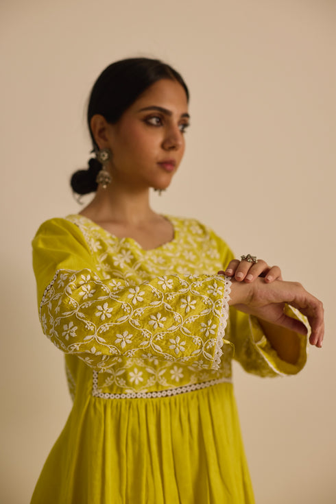 FRONT AND BACK YOKE KURTA - YELLOW CO-ORD SET (2PC SET)