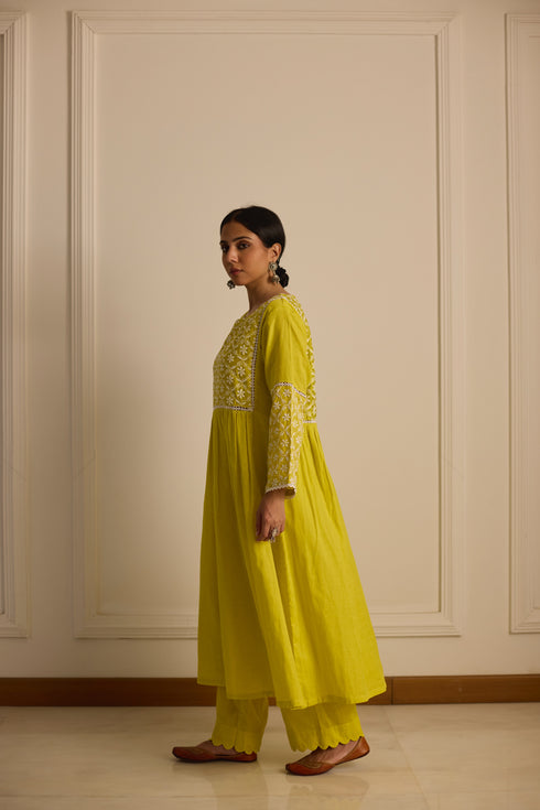 FRONT AND BACK YOKE KURTA - YELLOW CO-ORD SET (2PC SET)