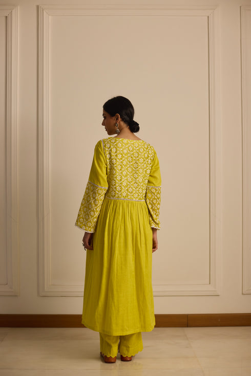FRONT AND BACK YOKE KURTA - YELLOW CO-ORD SET (2PC SET)