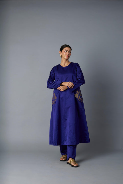 GEET SILK KURTA SET ROYAL BLUE (SET OF TWO )