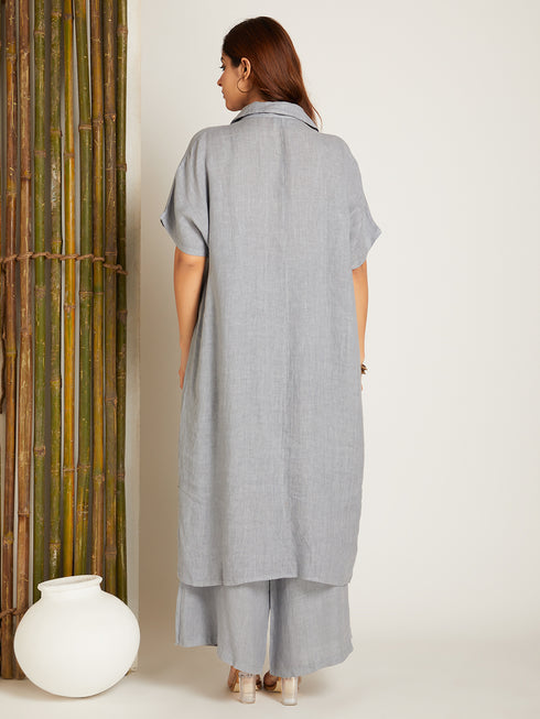 LINEN CO-ORD SET LONG  BLUE