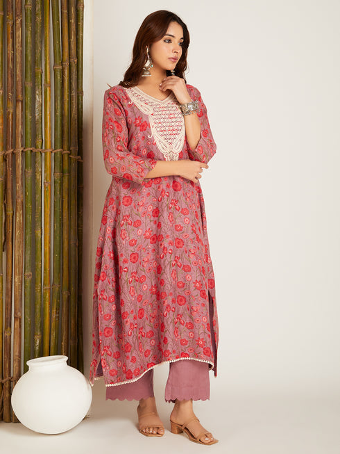 LINEN KURTA SET ROSE