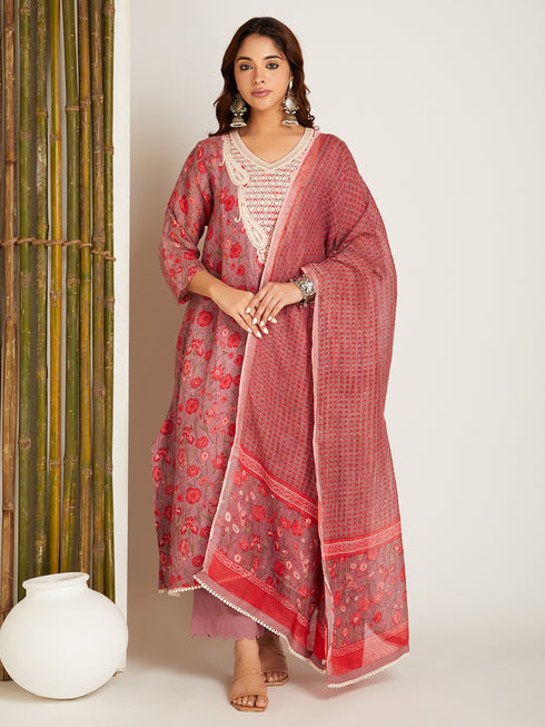 LINEN KURTA SET ROSE