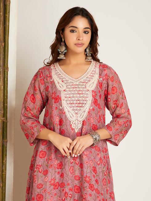LINEN KURTA SET ROSE