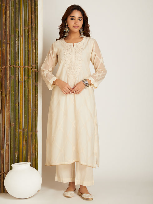 JAMDANI KURTA SET LONG WHITE