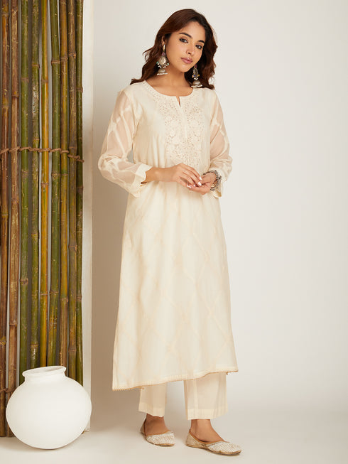 JAMDANI KURTA SET LONG WHITE