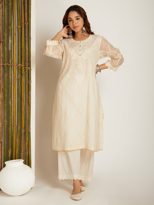 JAMDANI KURTA SET WHITE SHOT
