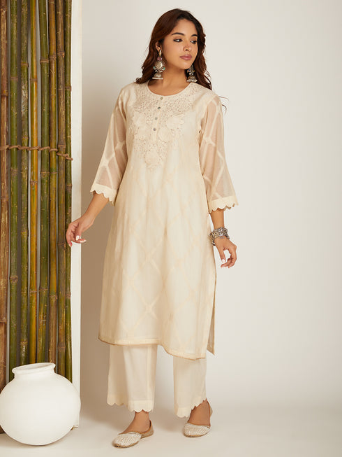 JAMDANI KURTA SET WHITE SHOT