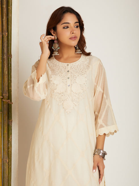 JAMDANI KURTA SET WHITE SHOT