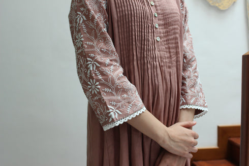 FRONT PINTUCKS AND BACK YOKE KURTA - ROSE