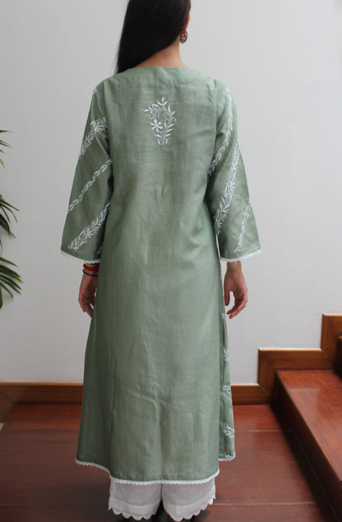 CHIKANKARI OVERLAY - GREEN