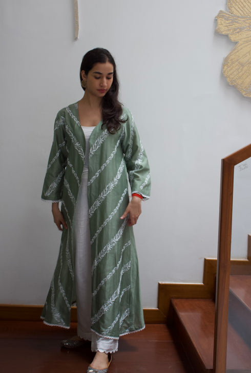 CHIKANKARI OVERLAY - GREEN