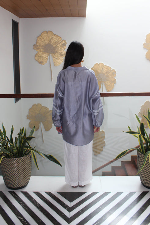COLLARED SHORT KURTA - GREY