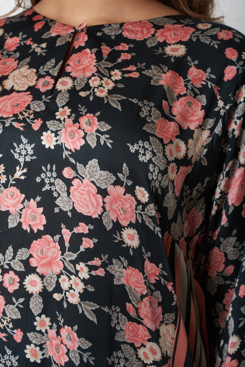 FLORAL AND STRIPES CO-ORD SET - BLACK