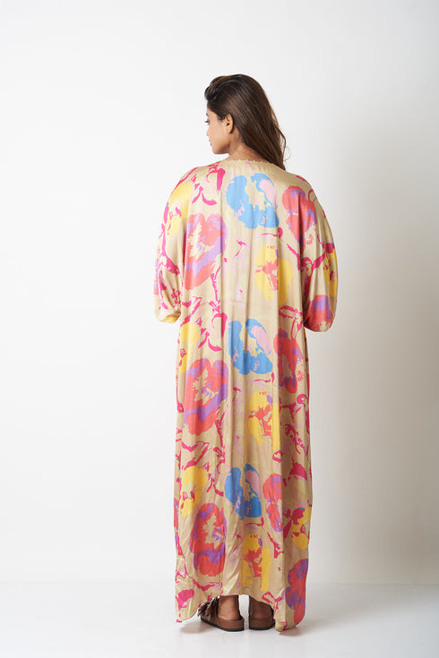 SIDE GATHERED LONG KAFTAN - MULTICOLOUR