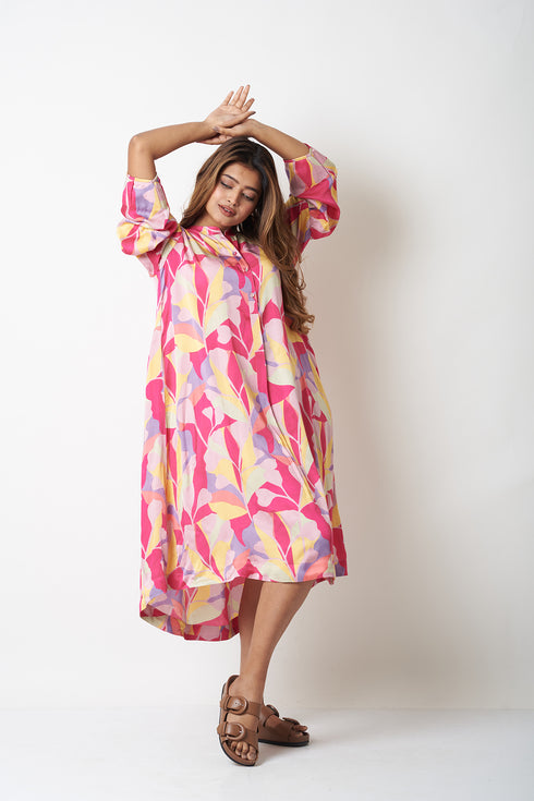 BAND COLLAR DRESS - MULTICOLOUR