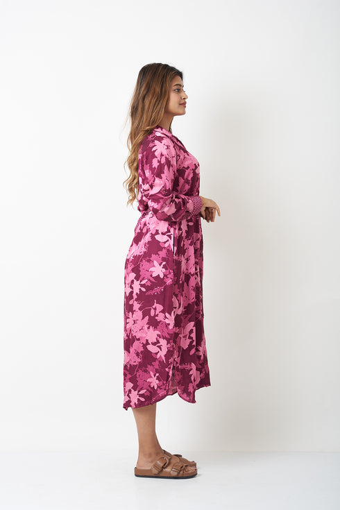 TIE UP SHIRT DRESS - PURPLE