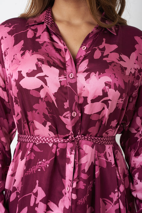 TIE UP SHIRT DRESS - PURPLE