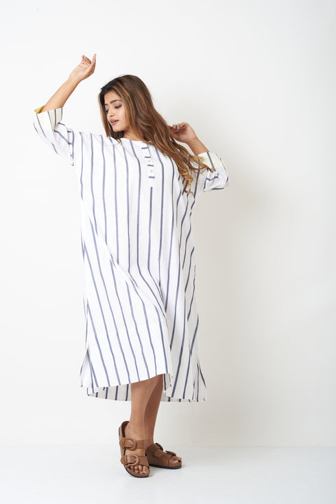 STRIPED SHIRT DRESS WITH YELLOW PATTI