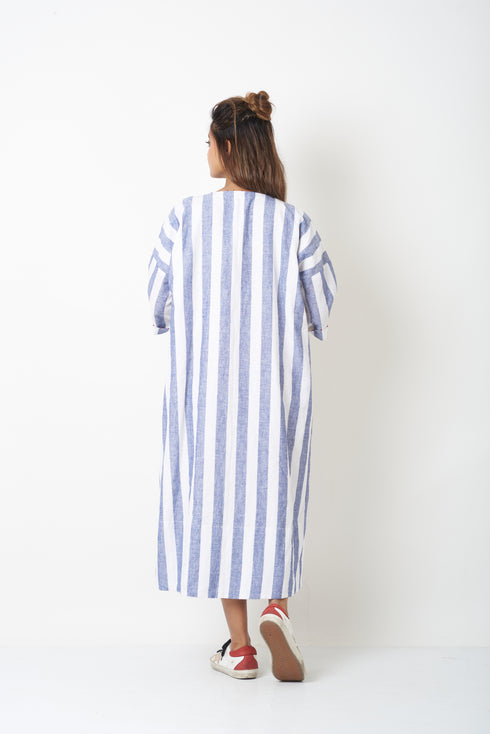 BLUE STRIPE LONG SHIRT DRESS