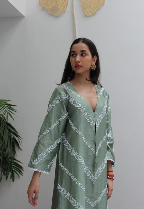 CHIKANKARI OVERLAY - GREEN