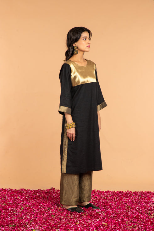 METALLIC YOKE DRESS