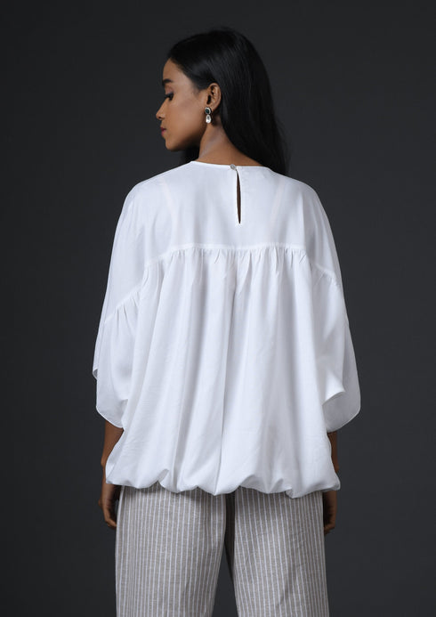 GATHER YOKE TOP - WHITE