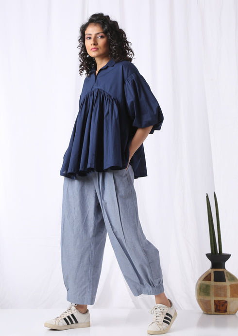 PUFF SLEEVE TOP - BLUE