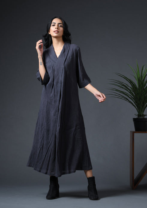 ROBE DRESS-CHARCOAL