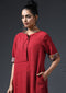 SCOOP PLACKET DRESS-RED