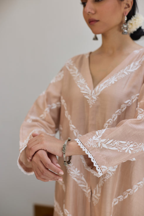 CHIKANKARI OVERLAY- BEIGE