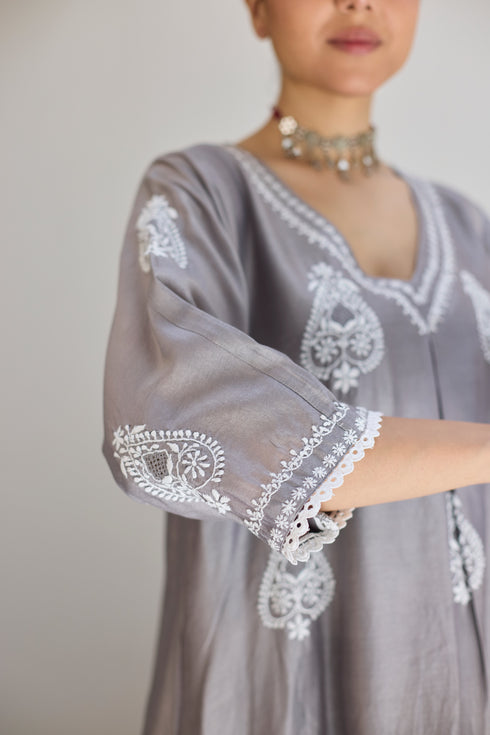 GREY ASYMMETRICAL KURTA