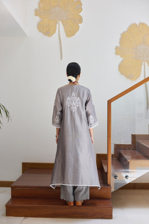 GREY ASYMMETRICAL KURTA