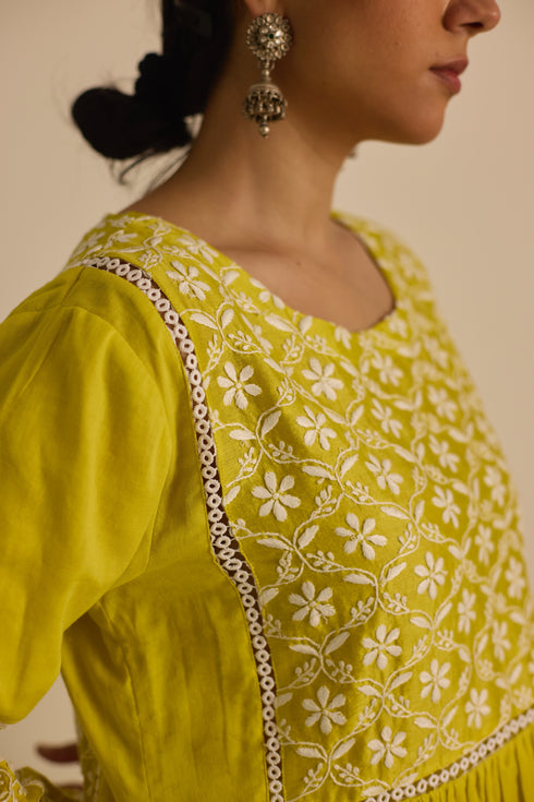 FRONT AND BACK YOKE KURTA - YELLOW