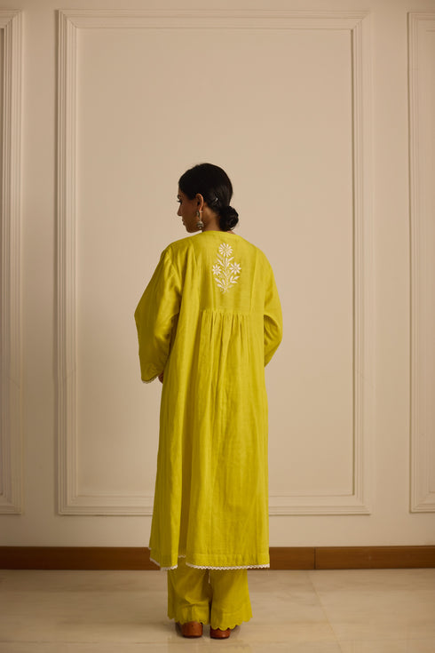 PINTUCKS BACK YOKE KURTA - YELLOW