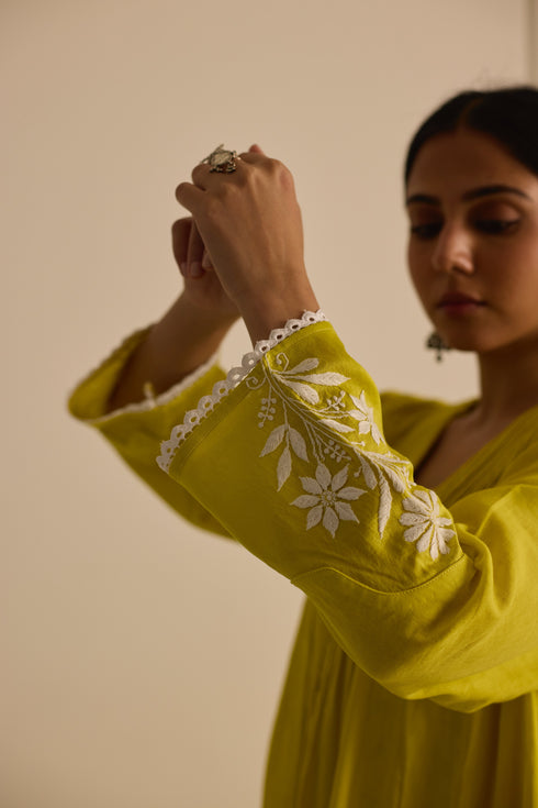 PINTUCKS BACK YOKE KURTA - YELLOW