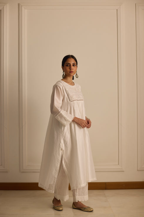 WHITE ASYMMETRICAL KURTA