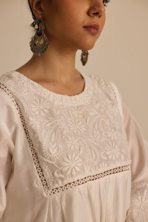 WHITE ASYMMETRICAL KURTA