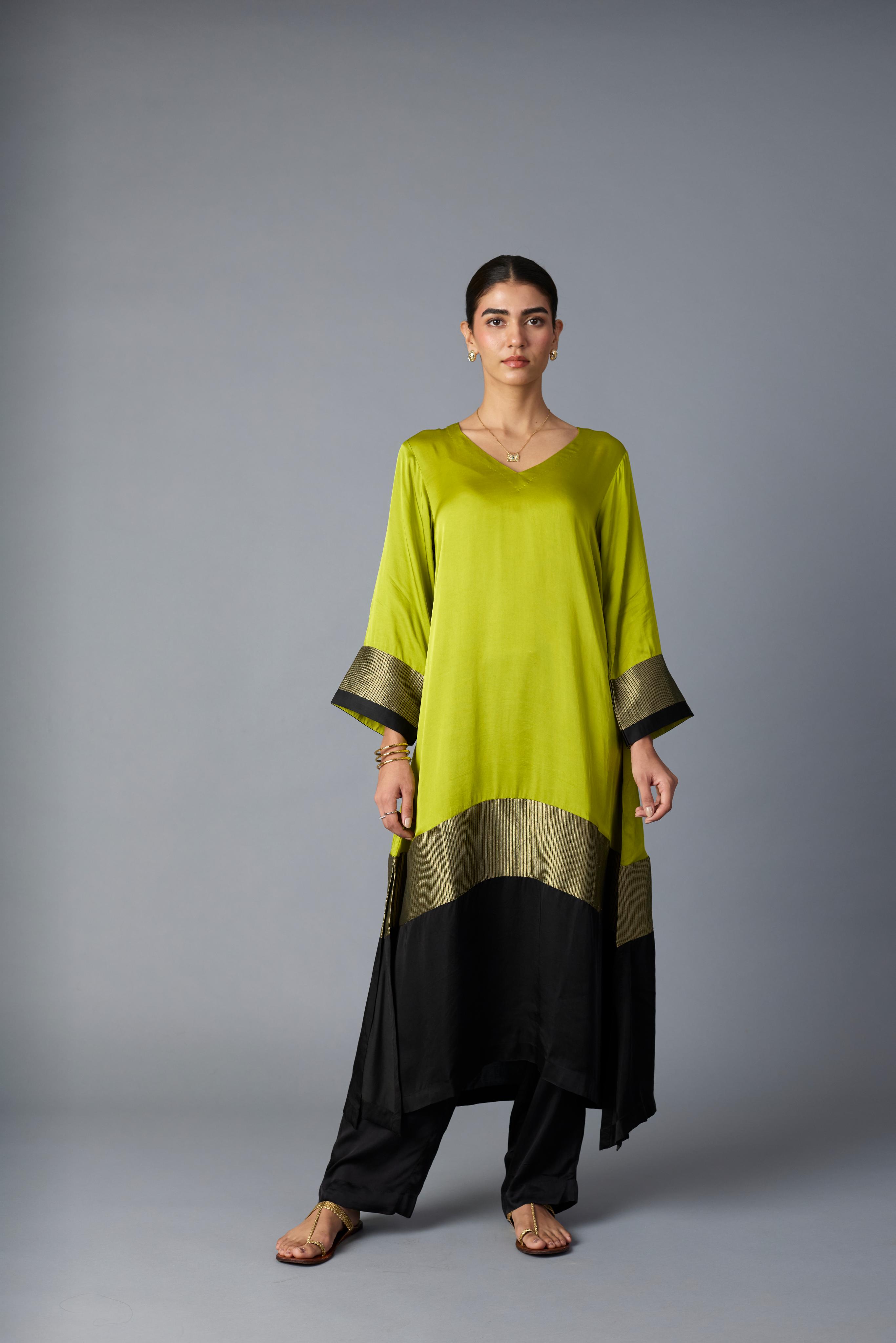 HEENA KAFTAN -LIME GREEN & BLACK (Kurta Only)