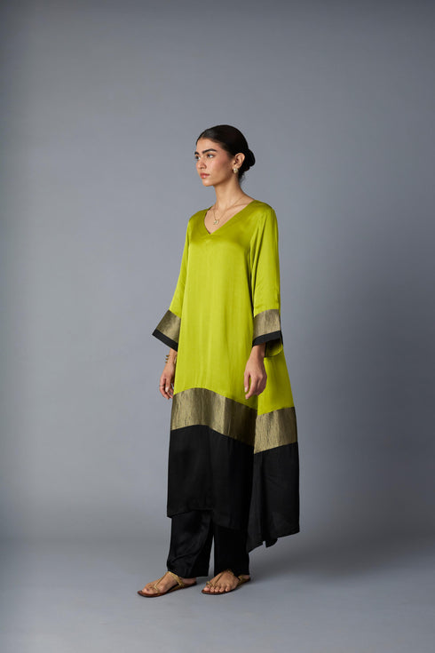 HEENA KAFTAN -LIME GREEN & BLACK ( SET OF TWO )