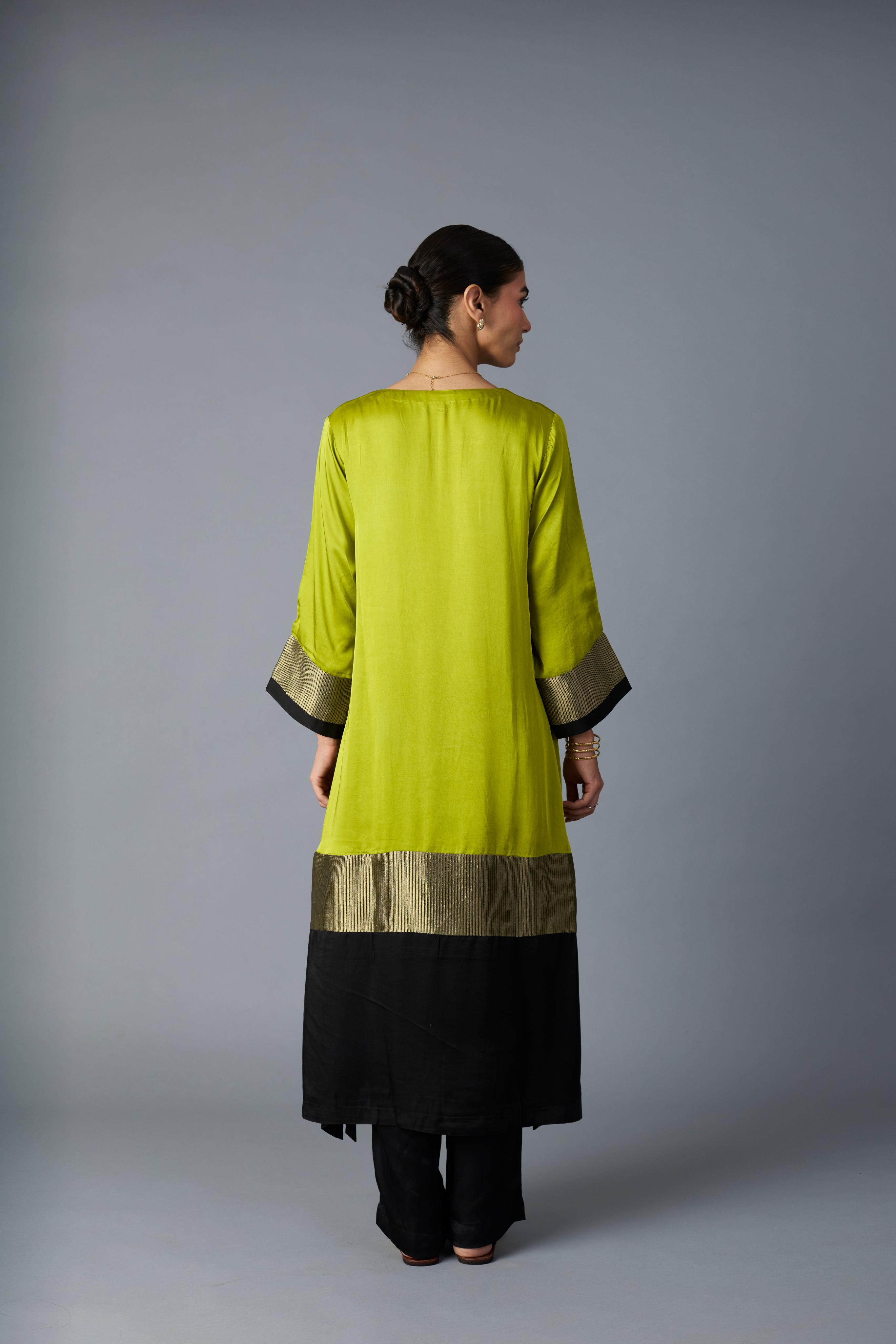 HEENA KAFTAN -LIME GREEN & BLACK (Kurta Only)