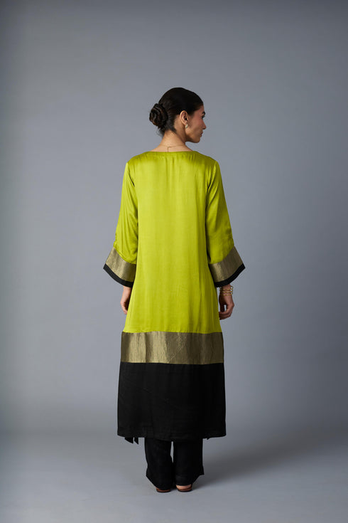 HEENA KAFTAN -LIME GREEN & BLACK ( SET OF TWO )