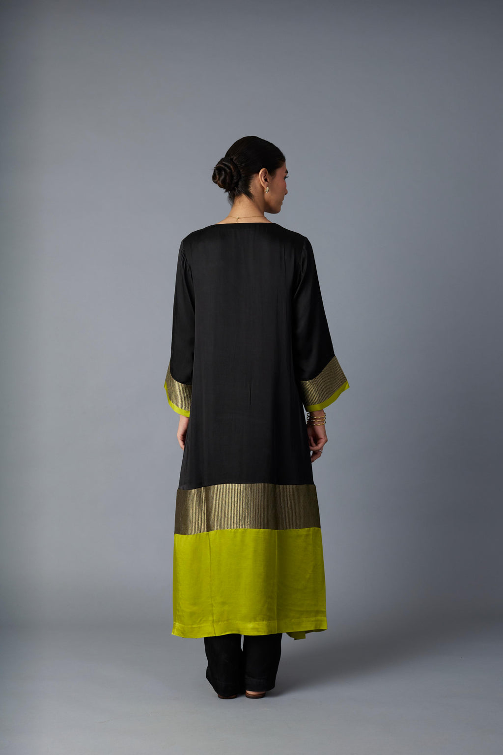 HEENA KAFTAN -BLACK & LIME GREEN (Kurta Only)