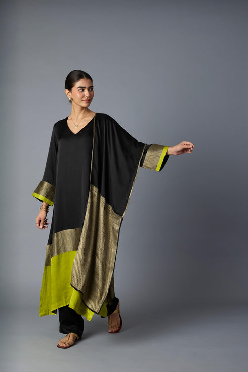 HEENA KAFTAN -BLACK & LIME GREEN ( SET OF TWO )