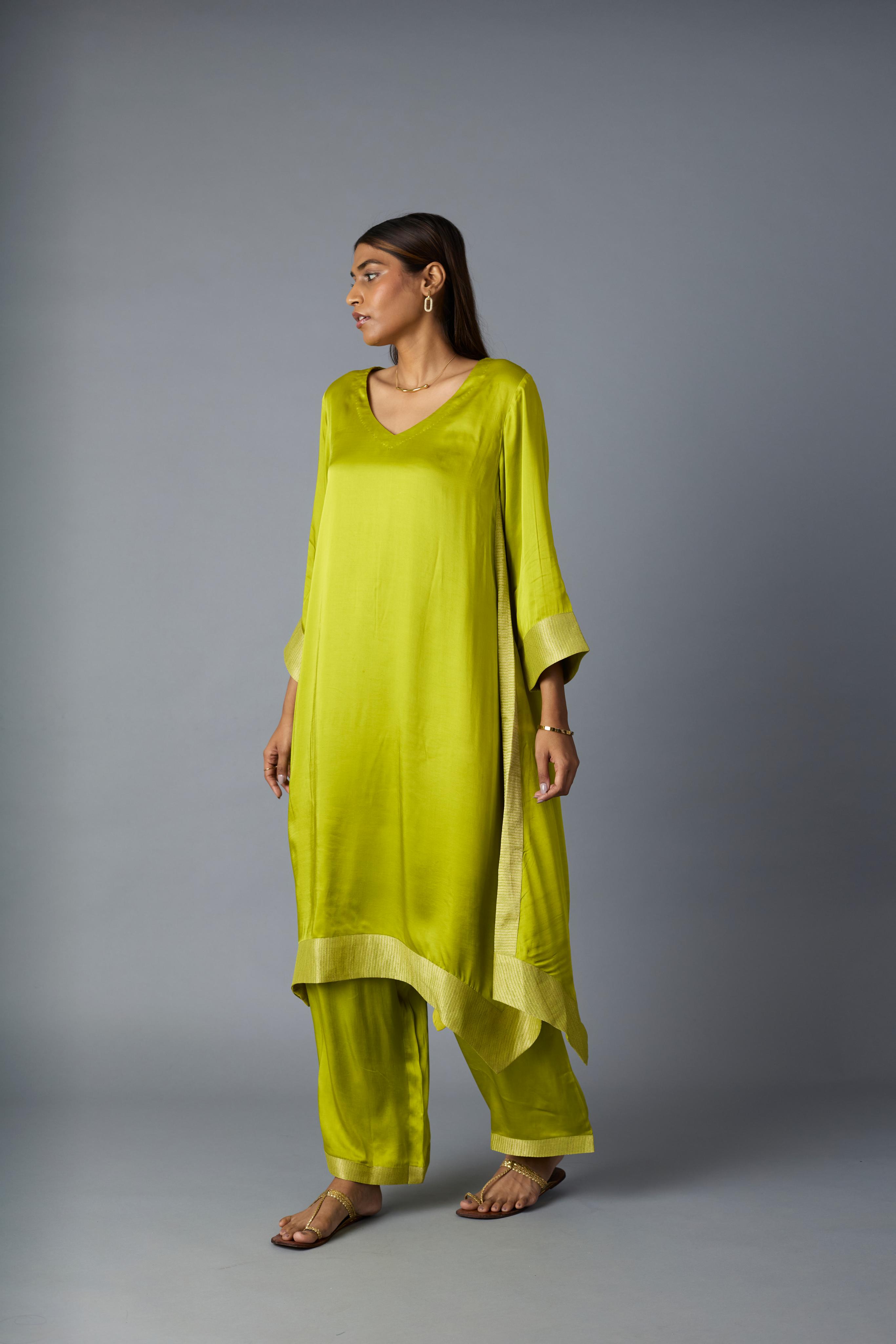 KAMAL CO-ORD SET -LIME GREEN (SET OF TWO )