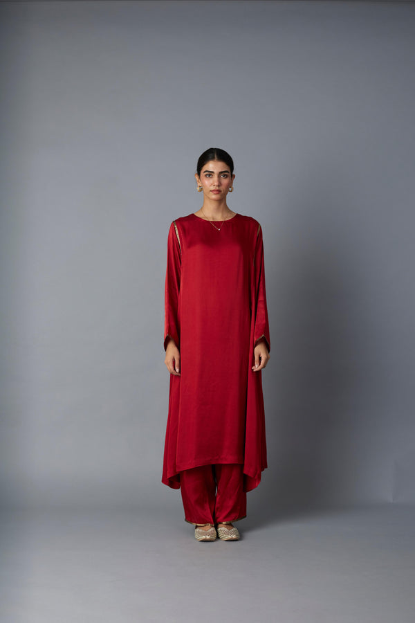 SABAH KALIDAR KURTA SET- DEEP RED