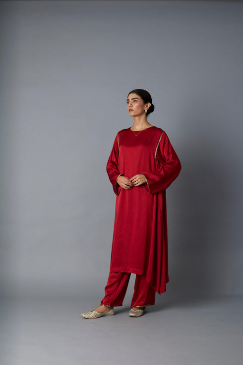 SABAH KALIDAR KURTA SET- DEEP RED