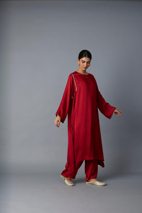 SABAH KALIDAR KURTA SET- DEEP RED
